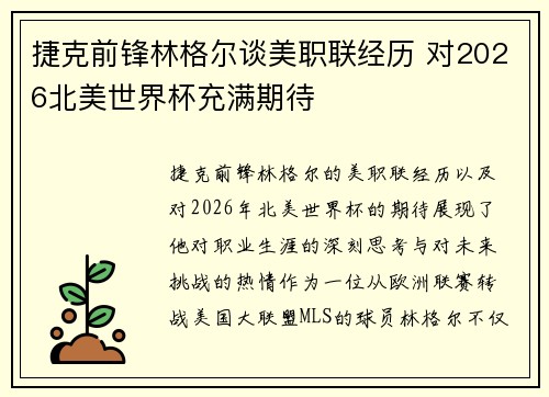 捷克前锋林格尔谈美职联经历 对2026北美世界杯充满期待